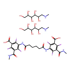 3-[[6-[3-carboxy-2,4,6-triiodo-5-(methylcarbamoyl)anilino]-6-oxohexanoyl]amino]-2,4,6-triiodo-5-(methylcarbamoyl)benzoic acidbis(6-(methylamino)hexane-1,2,3,4,5-pentol) structure