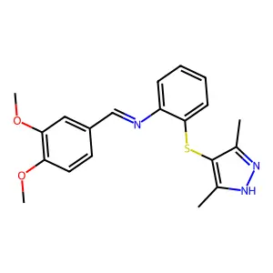 1-(3,4-dimethoxyphenyl)-N-[2-[(3,5-dimethyl-1H-pyrazol-4-yl)sulfanyl]phenyl]methanimine structure