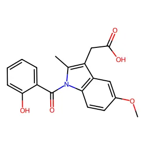 N-Salicyloyl-2-methyl-5-methoxy-3-indolylacetic acid structure