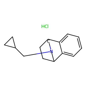 10-(cyclopropylmethyl)-10-azatricyclo[6.3.2.02,7]trideca-2,4,6-triene;hydrochloride structure