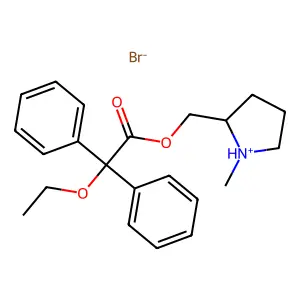 (1-methylpyrrolidin-1-ium-2-yl)methyl 2-ethoxy-2,2-diphenylacetate bromide structure