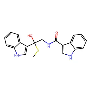 N-[2-hydroxy-2-(indol-3-yl)-2-(methylthio)ethyl]indole-3-carboxamide structure