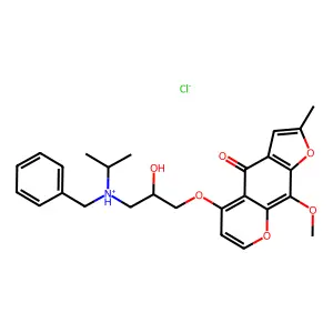 benzyl-[2-hydroxy-3-(9-methoxy-2-methyl-4-oxofuro[3,2-g]chromen-5-yl)oxypropyl]-propan-2-ylazanium chloride structure