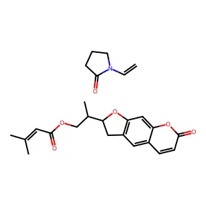 1-ethenylpyrrolidin-2-one2-(7-oxo-2,3-dihydrofuro[3,2-g]chromen-2-yl)propyl 3-methylbut-2-enoate structure