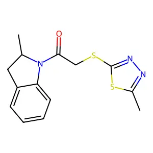 1-(2-Methyl-2,3-dihydro-indol-1-yl)-2-(5-methyl-[1,3,4]thiadiazol-2-ylsulfanyl)-ethanone structure