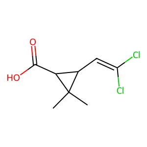 trans-3-(2,2-dichlorovinyl)-2,2-dimethylcyclopropane carboxylic acid structure