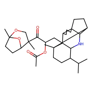 [1-(1,4-dimethyl-2,8-dioxabicyclo[3.2.1]octan-4-yl)-3-(1-methyl-14-propan-2-yl-12-azapentacyclo[8.6.0.02,13.03,7.07,11]hexadecan-2-yl)-1-oxopropan-2-yl] acetate structure