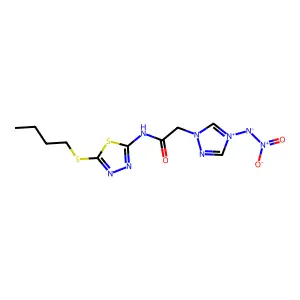 [1-[2-[(5-butylsulfanyl-1,3,4-thiadiazol-2-yl)amino]-2-oxoethyl]-1,2,4-triazol-4-ium-4-yl]-nitroazanide structure