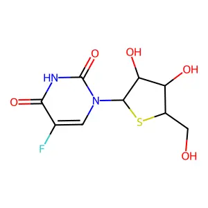 1-[3,4-dihydroxy-5-(hydroxymethyl)thiolan-2-yl]-5-fluoropyrimidine-2,4-dione structure