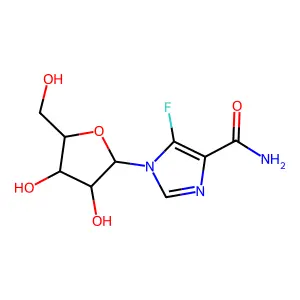 1-[3,4-dihydroxy-5-(hydroxymethyl)oxolan-2-yl]-5-fluoroimidazole-4-carboxamide structure