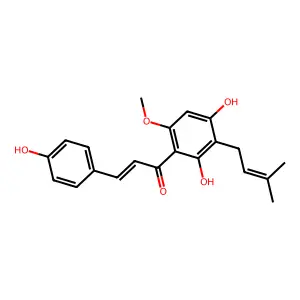 1-[2,4-dihydroxy-6-methoxy-3-(3-methylbut-2-enyl)phenyl]-3-(4-hydroxyphenyl)prop-2-en-1-one structure