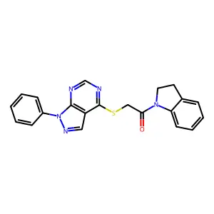 1-(2,3-dihydroindol-1-yl)-2-(1-phenylpyrazolo[5,4-d]pyrimidin-4-yl)sulfanylethanone structure
