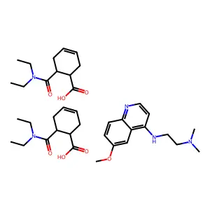 bis(6-(diethylcarbamoyl)cyclohex-3-ene-1-carboxylic acid)N-(6-methoxyquinolin-4-yl)-N',N'-dimethylethane-1,2-diamine structure