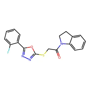 1-(2,3-dihydroindol-1-yl)-2-[[5-(2-fluorophenyl)-1,3,4-oxadiazol-2-yl]sulfanyl]ethanone structure