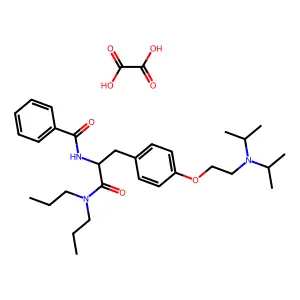 N-[3-[4-[2-[di(propan-2-yl)amino]ethoxy]phenyl]-1-(dipropylamino)-1-oxopropan-2-yl]benzamideoxalic acid structure
