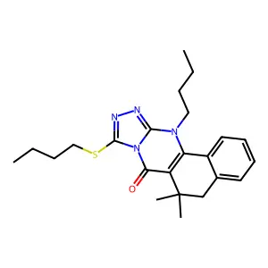 12-butyl-9-(butylsulfanyl)-6,6-dimethyl-6,12-dihydrobenzo[h][1,2,4]triazolo[3,4-b]quinazolin-7(5H)-one structure