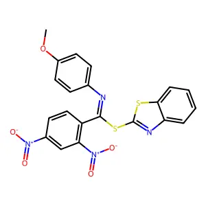 1,3-benzothiazol-2-yl N-(4-methoxyphenyl)-2,4-dinitrobenzenecarboximidothioate structure