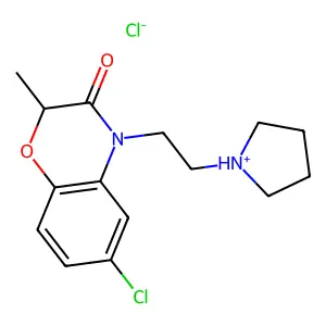6-chloro-2-methyl-4-(2-pyrrolidin-1-ium-1-ylethyl)-1,4-benzoxazin-3-one chloride structure