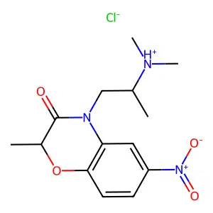dimethyl-[1-(2-methyl-6-nitro-3-oxo-1,4-benzoxazin-4-yl)propan-2-yl]azanium chloride structure