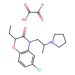 6-chloro-2-ethyl-4-(2-pyrrolidin-1-ium-1-ylpropyl)-1,4-benzoxazin-3-one2-hydroxy-2-oxoacetate structure
