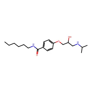 N-hexyl-4-[2-hydroxy-3-(propan-2-ylamino)propoxy]benzamide structure