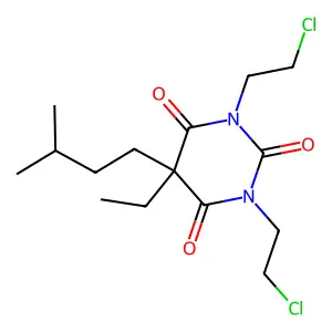 1,3-bis(2-chloroethyl)-5-ethyl-5-(3-methylbutyl)-1,3-diazinane-2,4,6-trione structure
