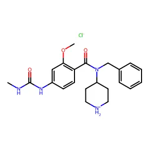 N-benzyl-2-methoxy-4-(methylcarbamoylamino)-N-piperidin-1-ium-4-ylbenzamide chloride structure