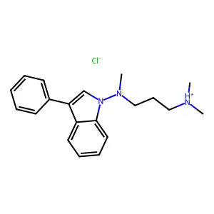 INDOLE, 1-((3-(DIMETHYLAMINO)PROPYL)METHYLAMINO)-3-PHENYL-, HYDROCHLORIDE structure