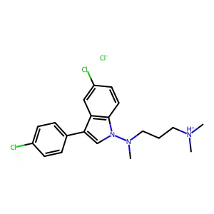 3-[[5-chloro-3-(4-chlorophenyl)indol-1-yl]-methylamino]propyl-dimethylazanium chloride structure