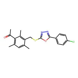 1-[3-[[5-(4-chlorophenyl)-1,3,4-oxadiazol-2-yl]sulfanylmethyl]-2,4,6-trimethylphenyl]ethanone structure