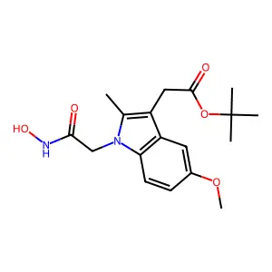 Indole-3-acetic acid, 1-((N-hydroxycarbamoyl)methyl)-5-methoxy-2-methyl-, tert-butyl ester structure