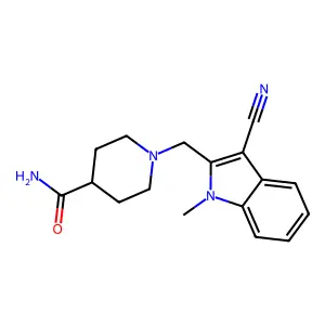 1-[(3-cyano-1-methylindol-2-yl)methyl]piperidine-4-carboxamide structure