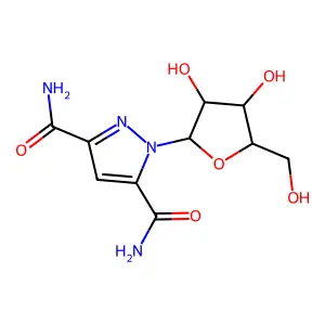 1-[3,4-dihydroxy-5-(hydroxymethyl)oxolan-2-yl]pyrazole-3,5-dicarboxamide structure