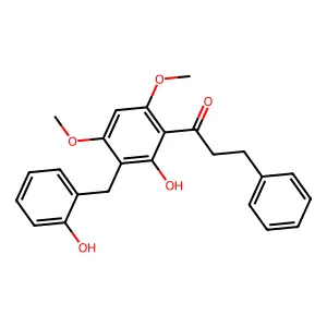 1-[2-hydroxy-3-[(2-hydroxyphenyl)methyl]-4,6-dimethoxyphenyl]-3-phenylpropan-1-one structure