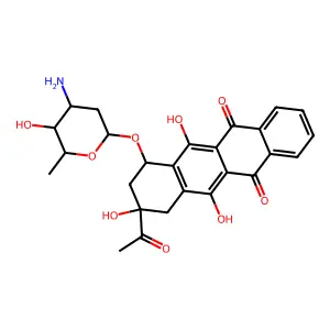 (7S,9S)-9-acetyl-7-[(2R,4S,5S,6S)-4-amino-5-hydroxy-6-methyloxan-2-yl]oxy-6,9,11-trihydroxy-8,10-dihydro-7H-tetracene-5,12-dione structure