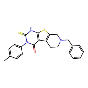 11-benzyl-4-(4-methylphenyl)-5-sulfanylidene-8-thia-4,6,11-triazatricyclo[7.4.0.02,7]trideca-1(9),2(7)-dien-3-one structure