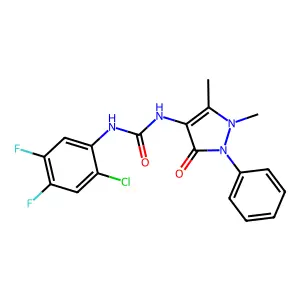 1-(2-chloro-4,5-difluorophenyl)-3-(1,5-dimethyl-3-oxo-2-phenylpyrazol-4-yl)urea structure