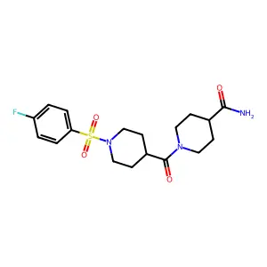 1-[1-(4-fluorophenyl)sulfonylpiperidine-4-carbonyl]piperidine-4-carboxamide structure