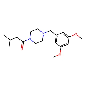 1-(3,5-dimethoxybenzyl)-4-(3-methylbutanoyl)piperazine structure