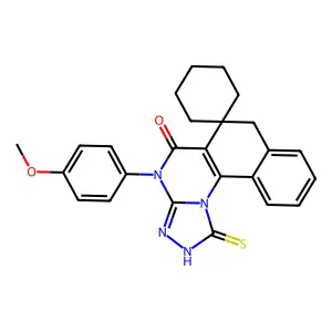 12-(4-methoxyphenyl)-16-sulfanylidenespiro[12,14,15,17-tetrazatetracyclo[8.7.0.02,7.013,17]heptadeca-1(10),2,4,6,13-pentaene-9,1'-cyclohexane]-11-one structure
