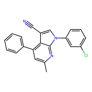 1-(3-chlorophenyl)-6-methyl-4-phenylpyrrolo[2,3-b]pyridine-3-carbonitrile structure