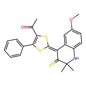 1-[(2Z)-2-(6-methoxy-2,2-dimethyl-3-sulfanylidene-1H-quinolin-4-ylidene)-5-phenyl-1,3-dithiol-4-yl]ethanone structure