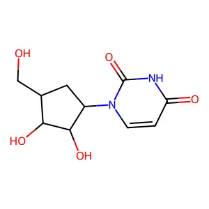 1-[2,3-dihydroxy-4-(hydroxymethyl)cyclopentyl]pyrimidine-2,4-dione structure