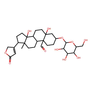 (3S,5S,10S,13R,14S,17R)-5,14-dihydroxy-13-methyl-17-(5-oxo-2H-furan-3-yl)-3-[(2R,5S)-3,4,5-trihydroxy-6-(hydroxymethyl)oxan-2-yl]oxy-2,3,4,6,7,8,9,11,12,15,16,17-dodecahydro-1H-cyclopenta[a]phenanthre structure