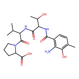 1-[2-[[2-[(2-amino-3-hydroxy-4-methylbenzoyl)amino]-3-hydroxybutanoyl]amino]-3-methylbutanoyl]pyrrolidine-2-carboxylic acid structure