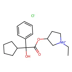 (1-ethylpyrrolidin-1-ium-3-yl) 2-cyclopentyl-2-hydroxy-2-phenylacetate chloride structure