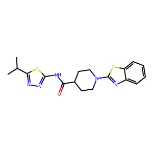 1-(1,3-benzothiazol-2-yl)-N-(5-propan-2-yl-1,3,4-thiadiazol-2-yl)piperidine-4-carboxamide structure