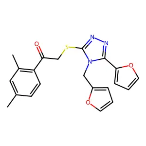 1-(2,4-dimethylphenyl)-2-[[5-(furan-2-yl)-4-(furan-2-ylmethyl)-1,2,4-triazol-3-yl]sulfanyl]ethanone structure