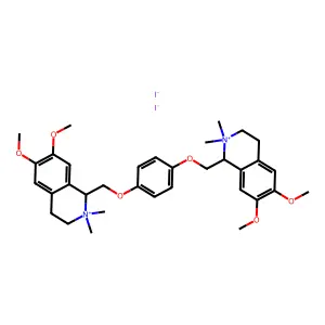 1-[[4-[(6,7-dimethoxy-2,2-dimethyl-3,4-dihydro-1H-isoquinolin-2-ium-1-yl)methoxy]phenoxy]methyl]-6,7-dimethoxy-2,2-dimethyl-3,4-dihydro-1H-isoquinolin-2-ium diiodide structure