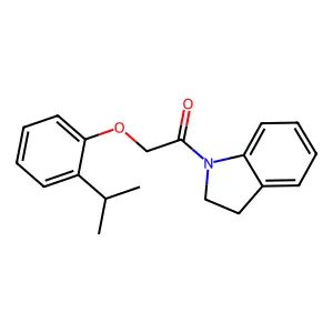 1-(2,3-dihydroindol-1-yl)-2-(2-propan-2-ylphenoxy)ethanone structure
